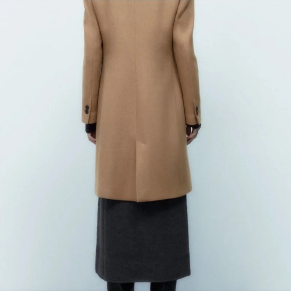 Zara Tan Wool Blend Pea Coat Size S - Picture 3 of 7